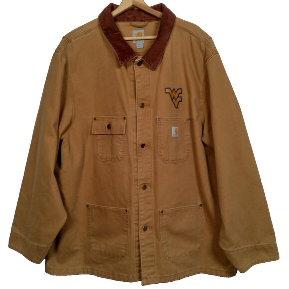 Carhartt Chore Jacket WVU Mountaineers 2XL Brown Duck Canvas 101322 211 Work - Picture 1 of 16